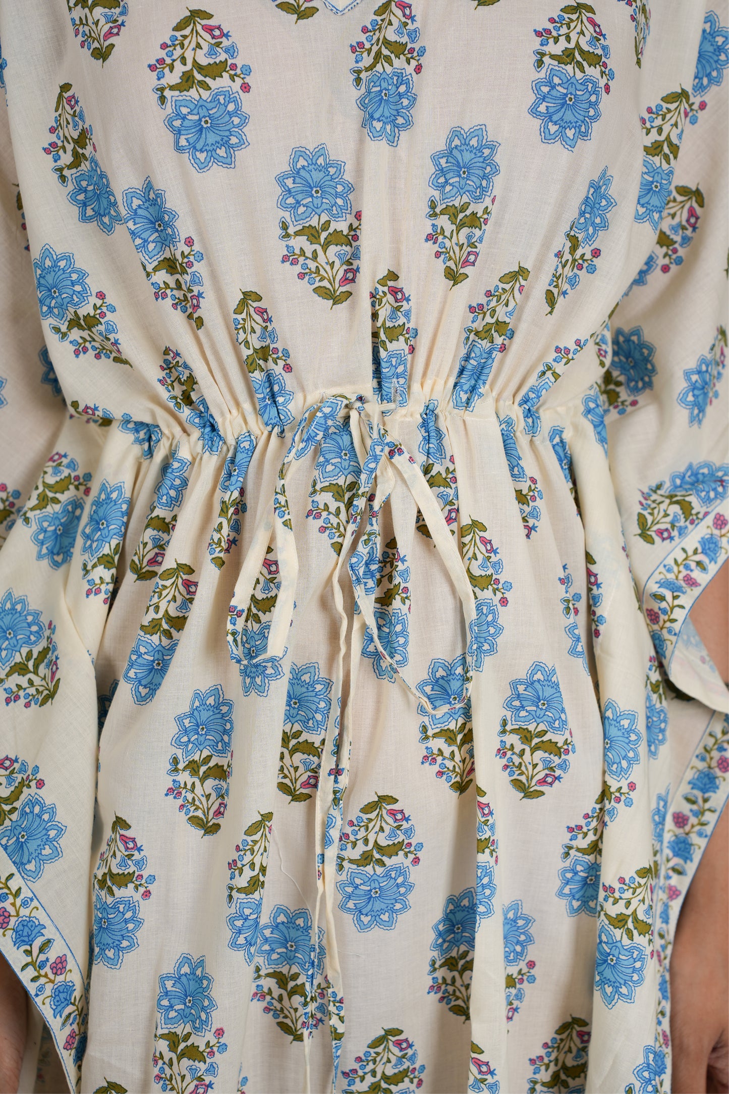 OFF WHITE & BLUE MUGHAL BLOCK PRINT KAFTAN SHORT