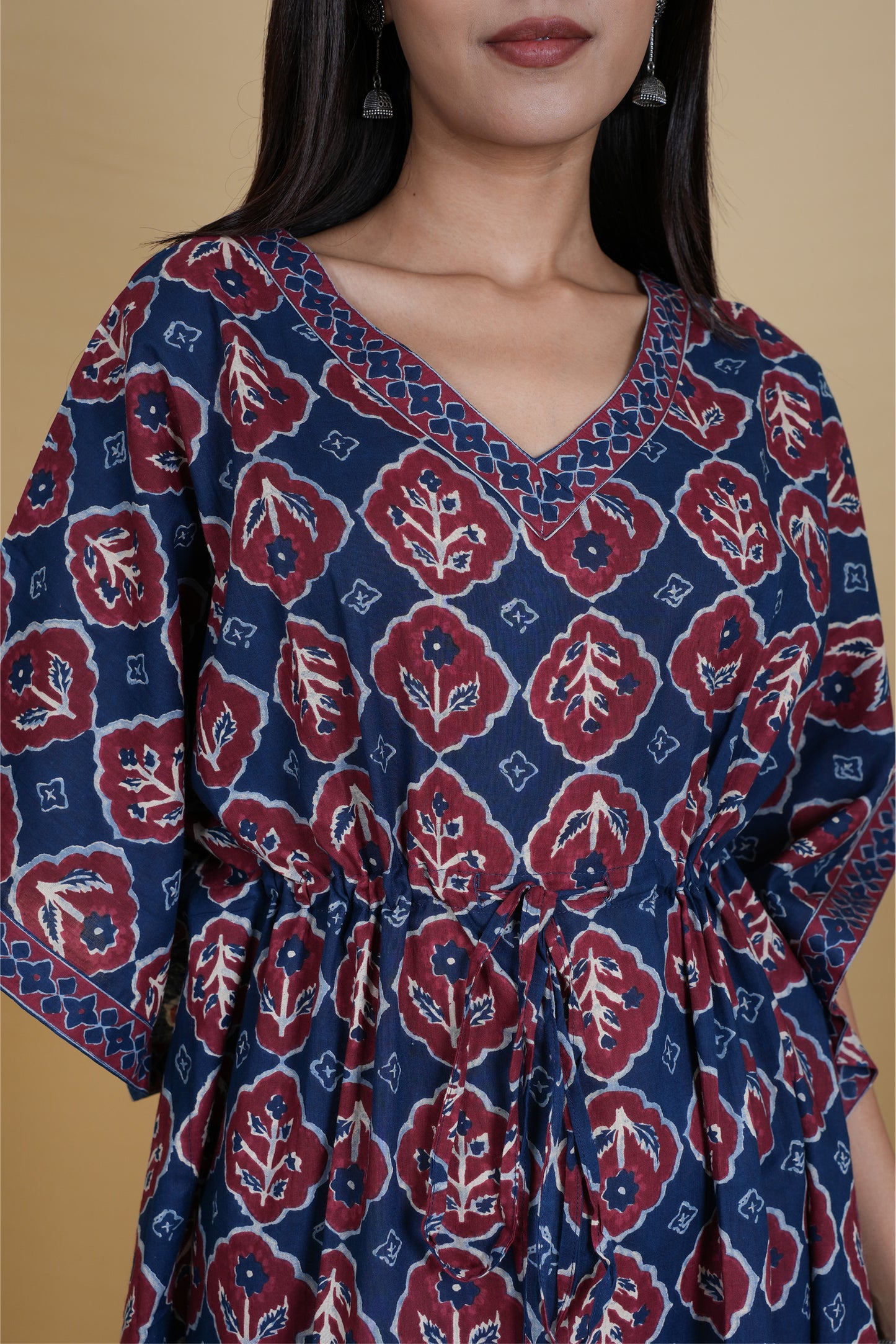 NAVY MAROON FLORAL KAFTAN SHORT