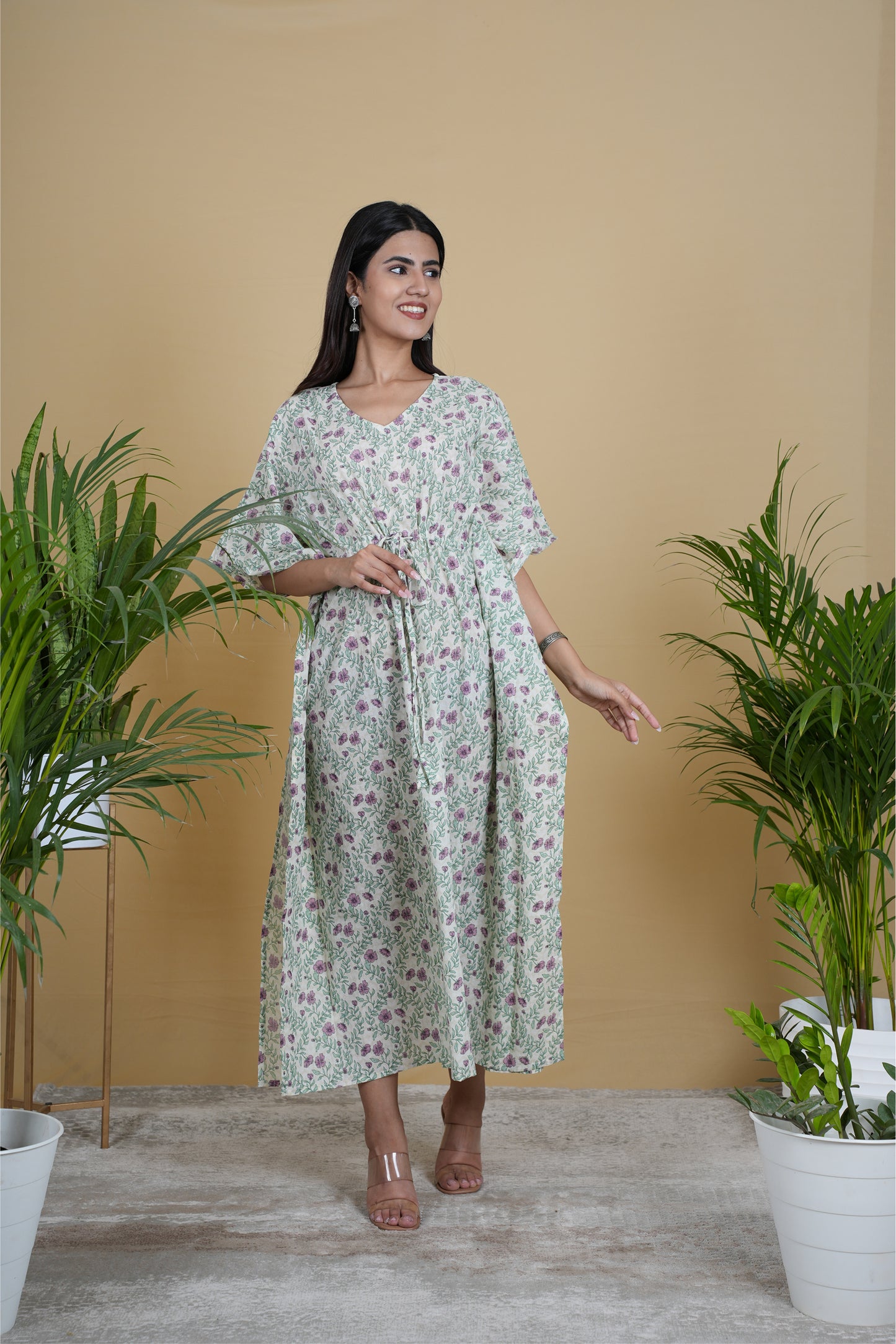 WHITE VINE KAFTAN LONG