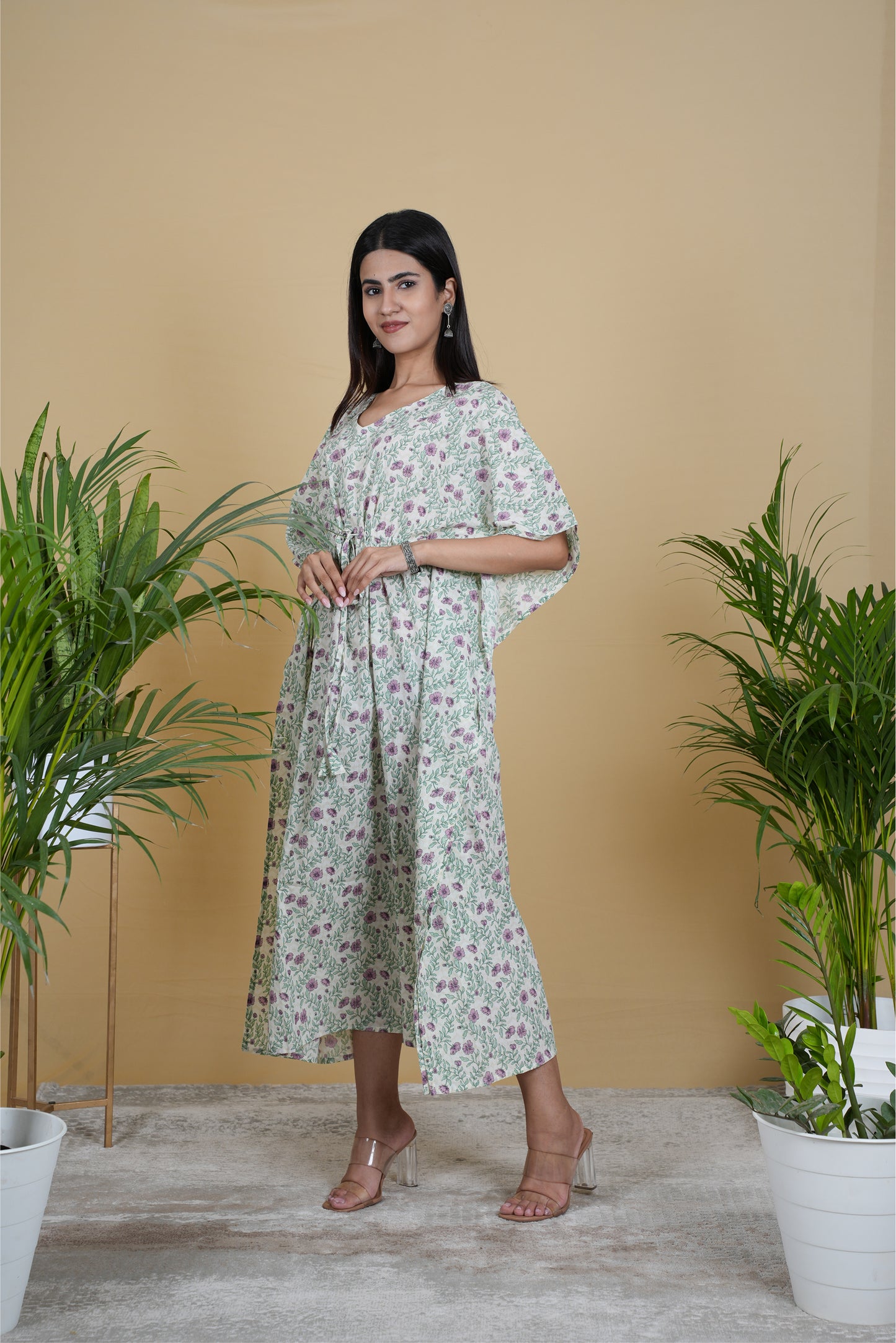 WHITE VINE KAFTAN LONG