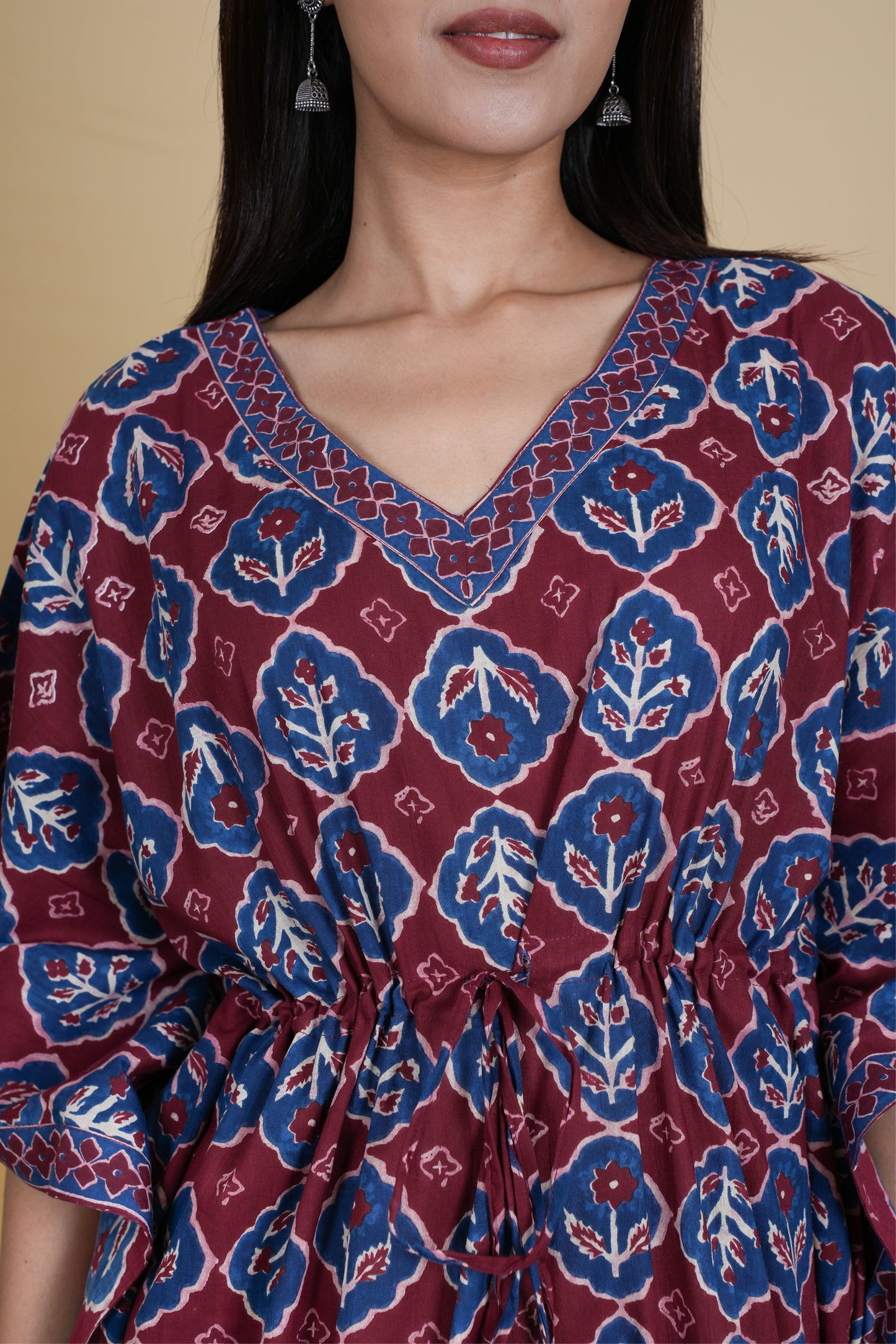 MAROON NAVY FLORAL KAFTAN SHORT
