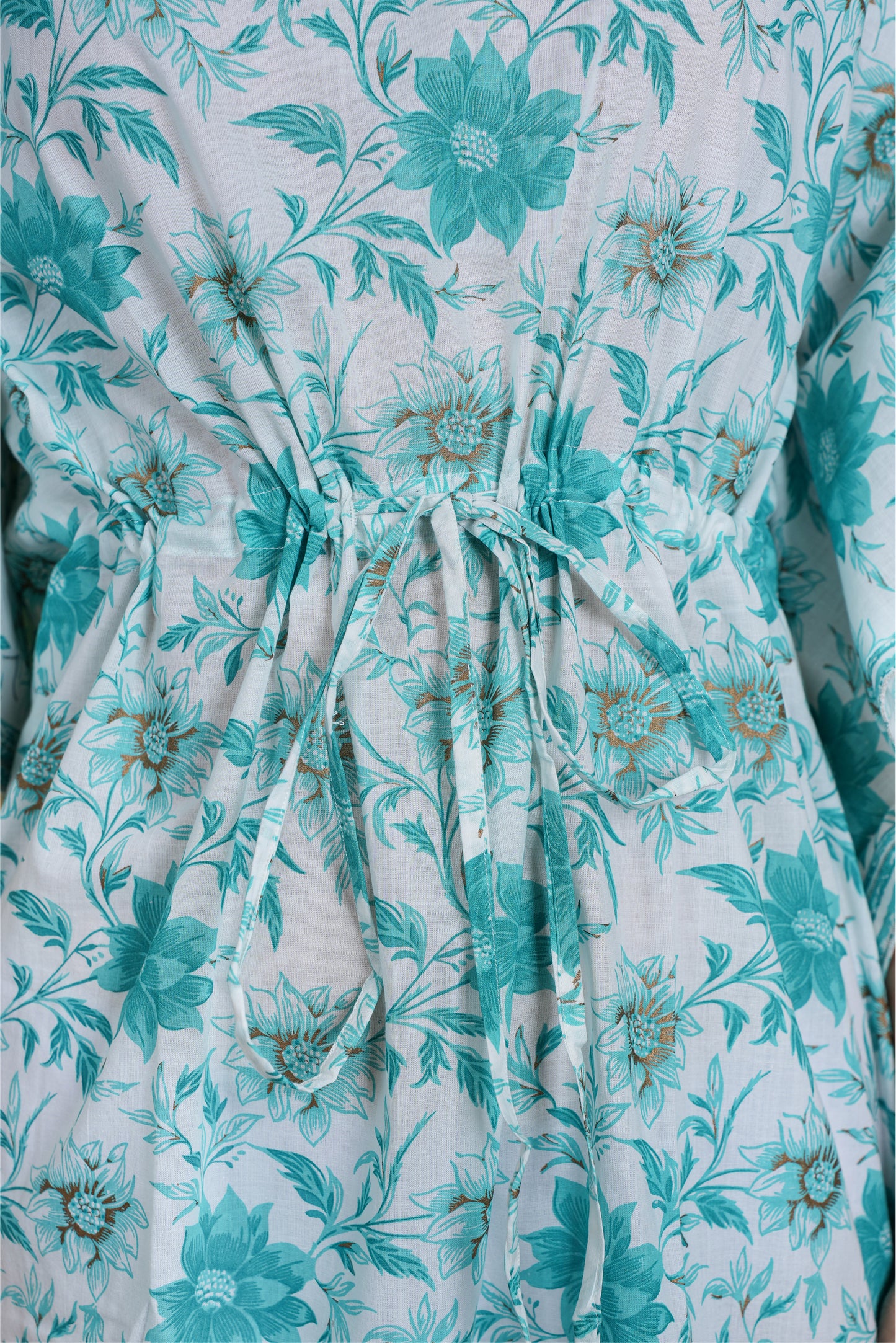 WHITE TURQUOISE FLORAL KAFTAN LONG