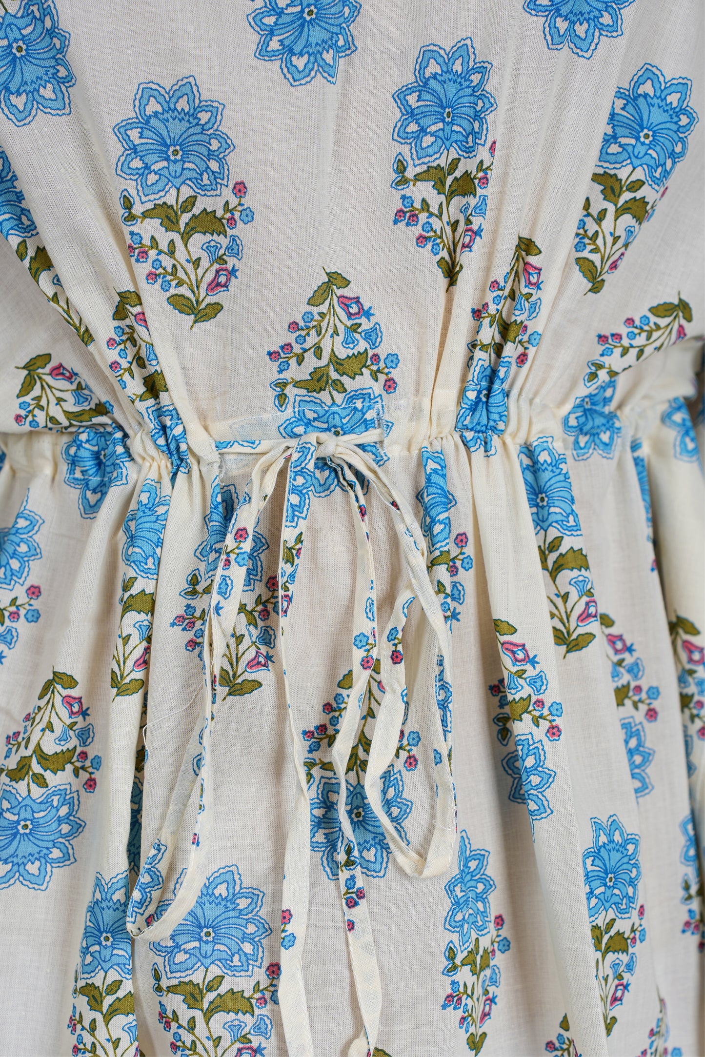 OFF WHITE & BLUE MUGHAL BLOCK PRINT KAFTAN LONG