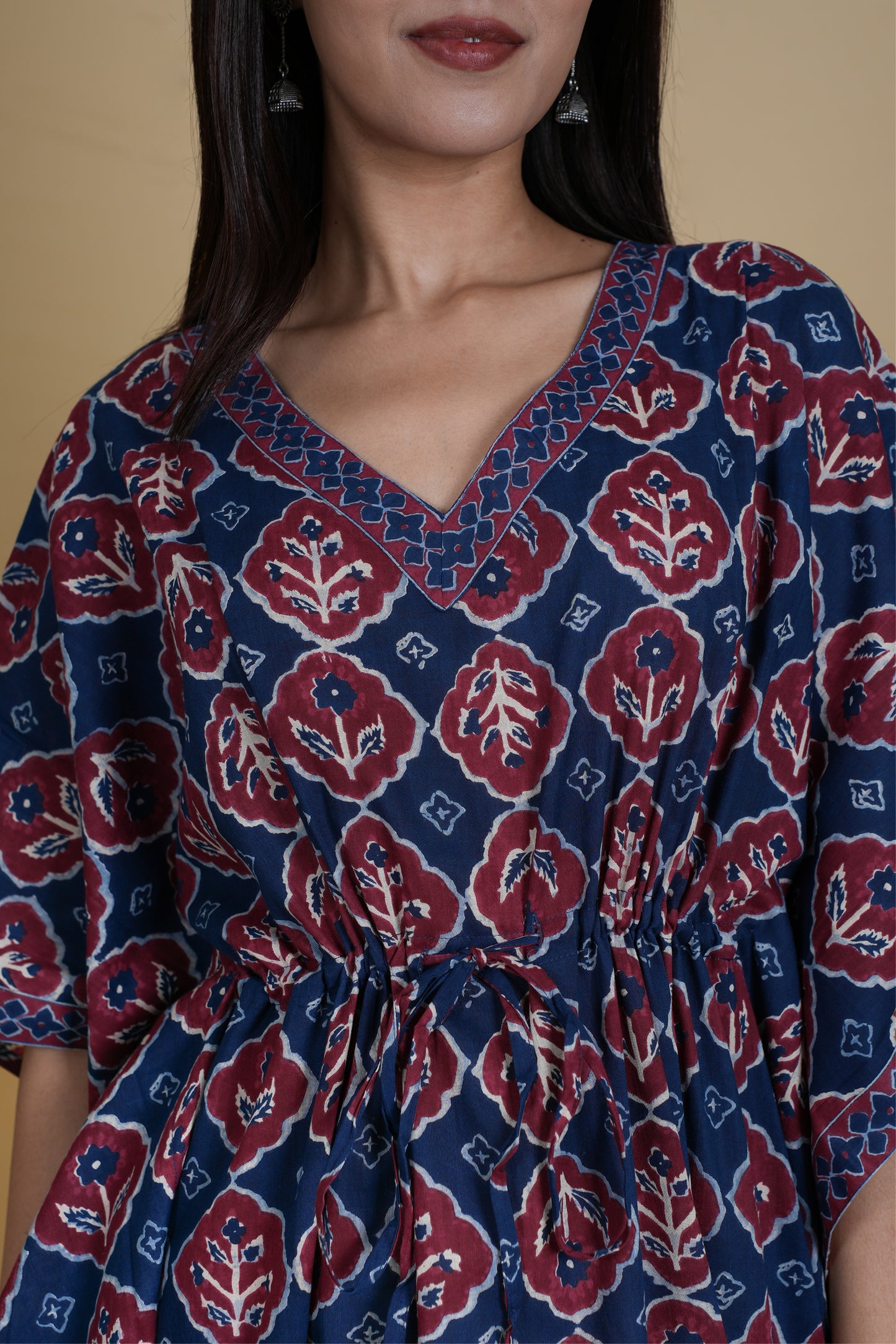 NAVY MAROON FLORAL KAFTAN LONG