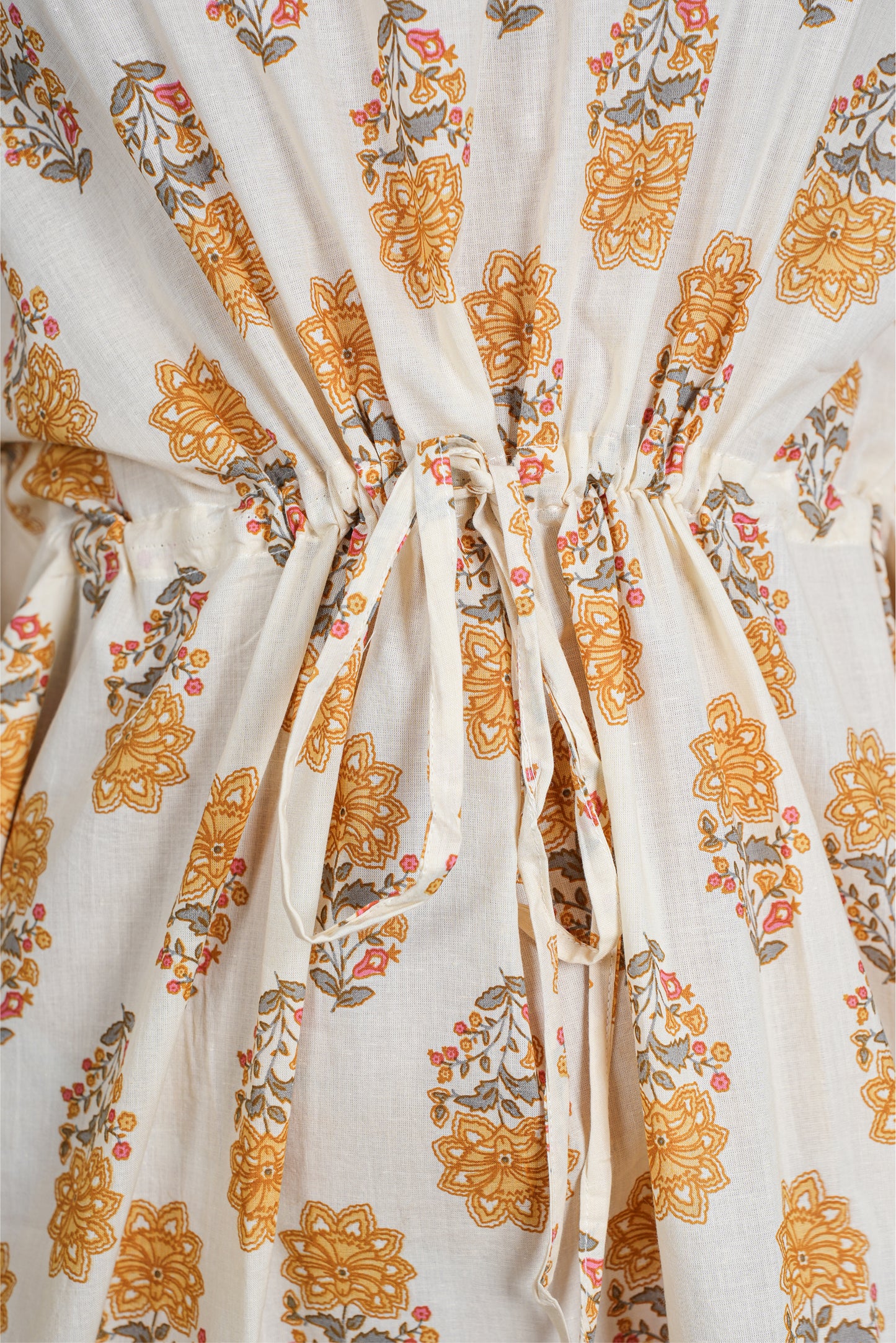 OFF WHITE MUSTARD MUGHAL BLOCK PRINT KAFTAN LONG