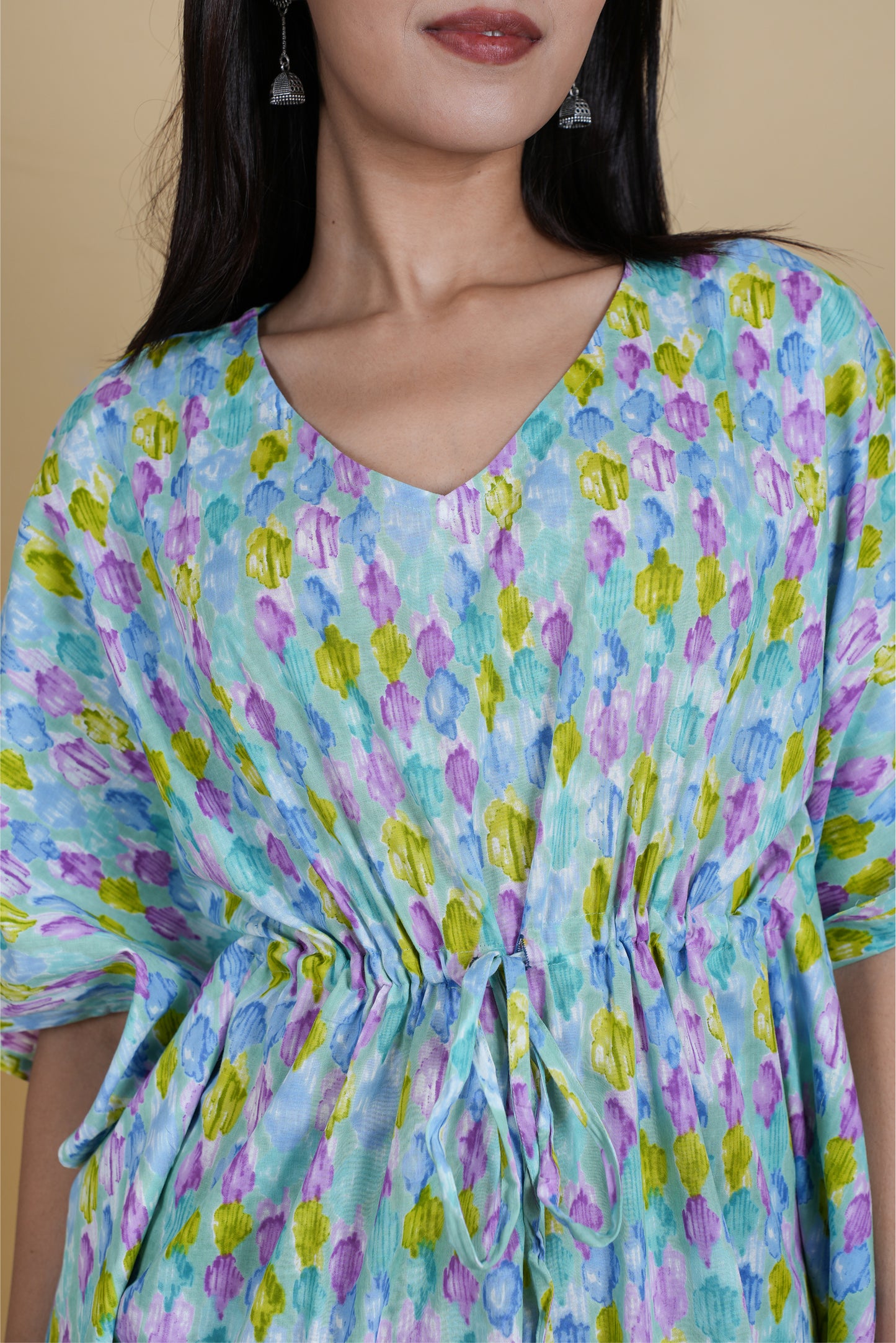 LIGHT BLUE FLORAL BLOB KAFTAN LONG