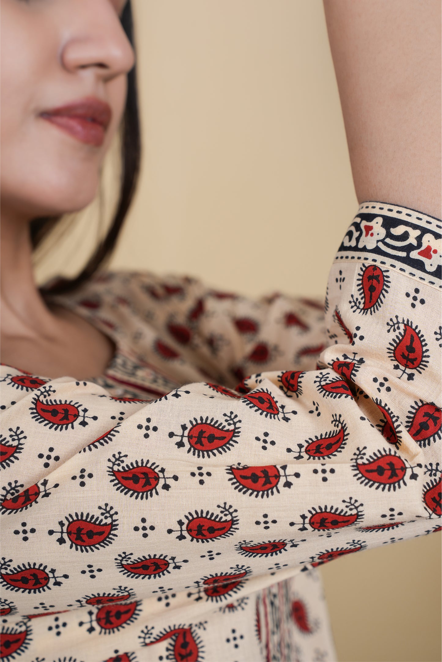 YELLOW MAROON MOTIF KURTA