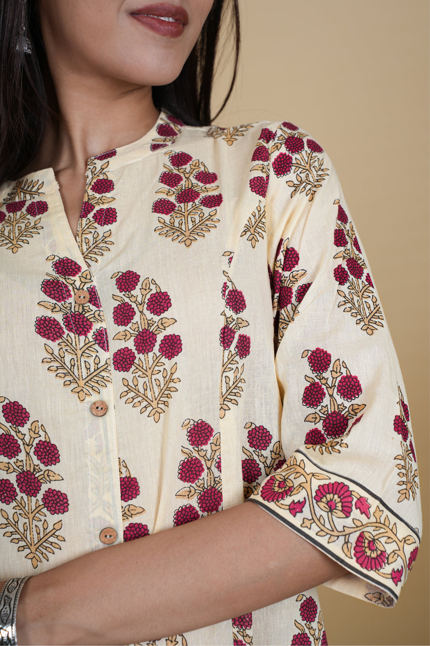 YELLOW MAROON FLORAL KURTA