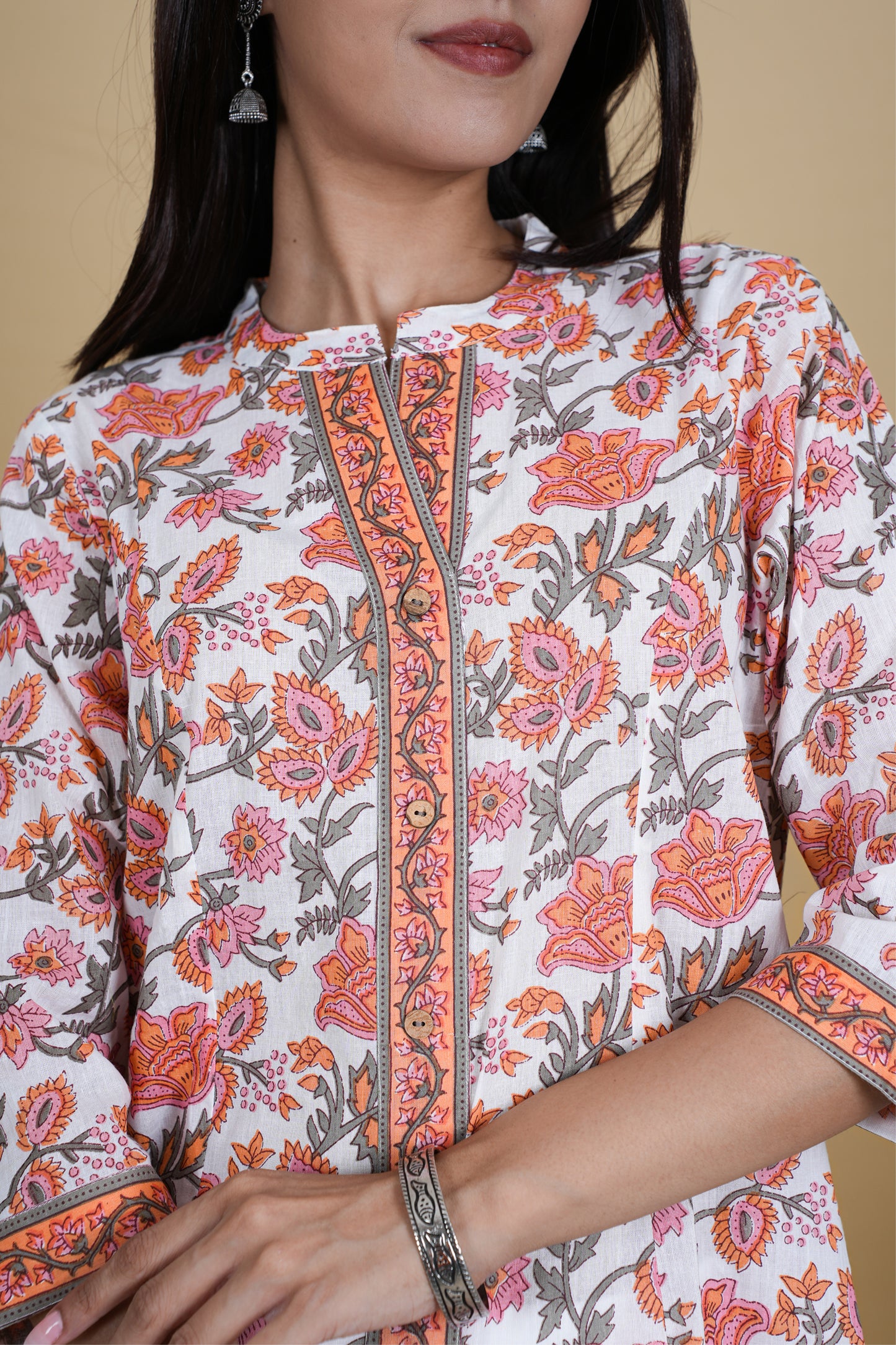 WHITE PINK FLORAL KURTA