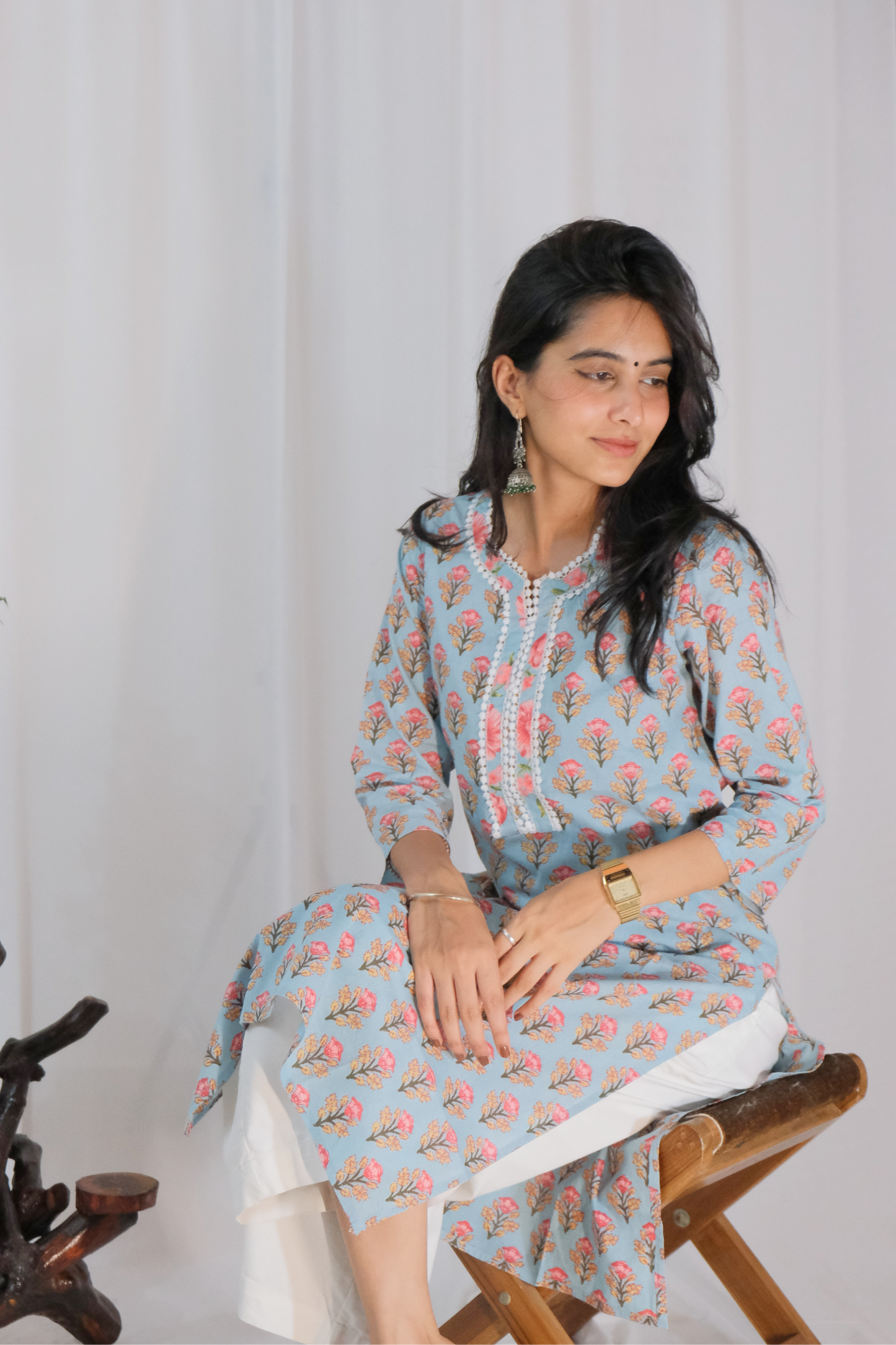 LIGHT BLUE FLORAL KURTA