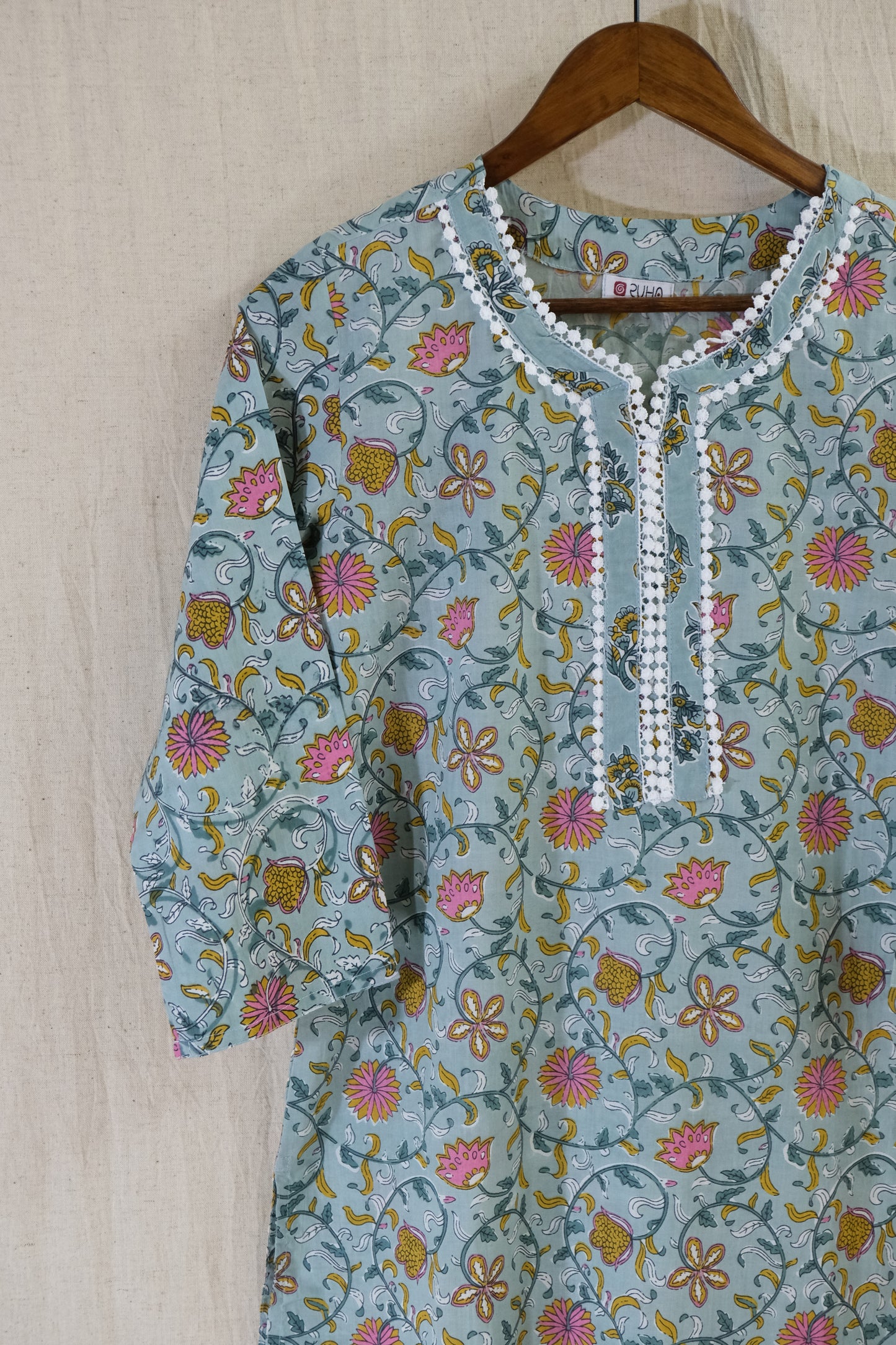 LIGHT TURQUOISE VINE KURTA