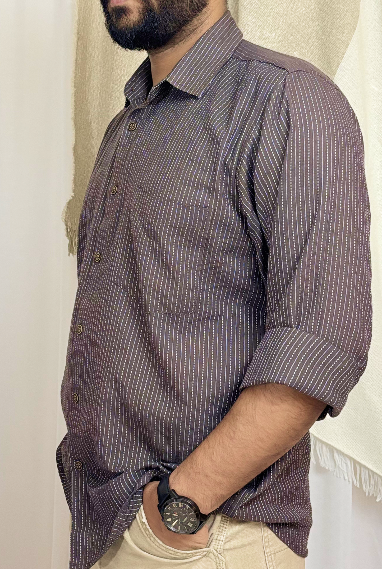 DARK BROWN KANTHA SHIRT