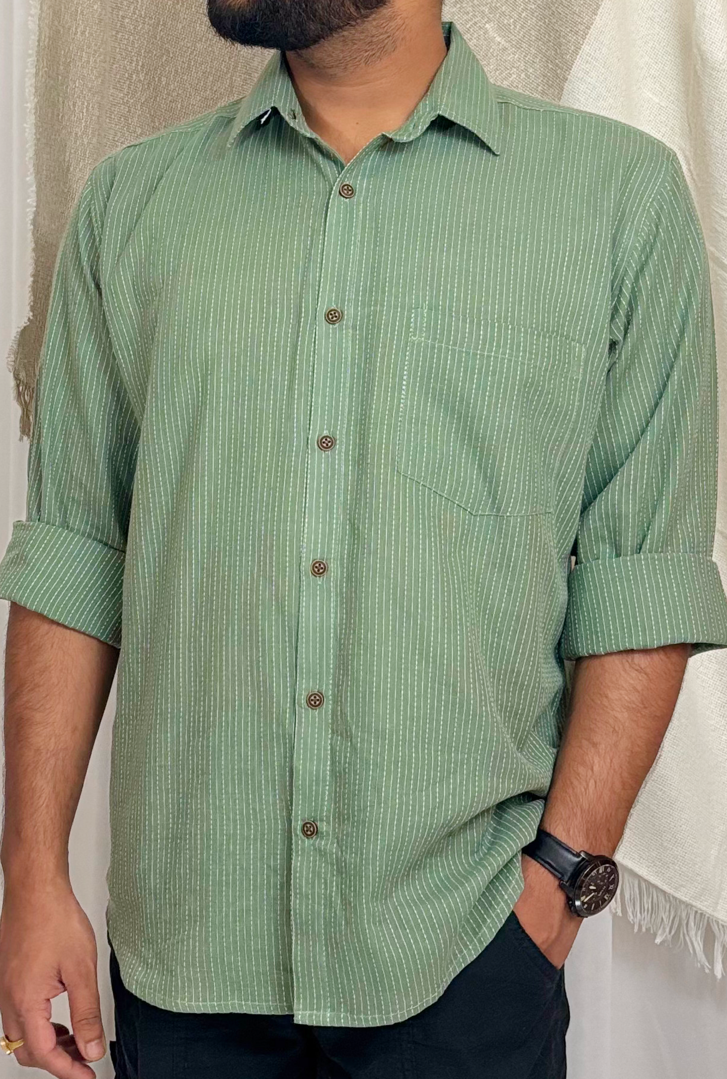 SAGE GREEN KANTHA SHIRT