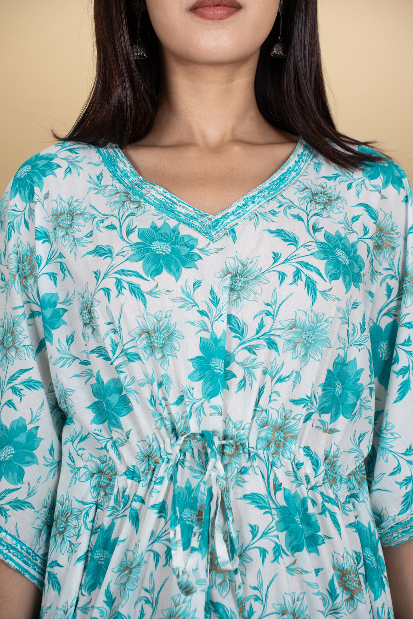 WHITE TURQUOISE FLORAL KAFTAN SHORT