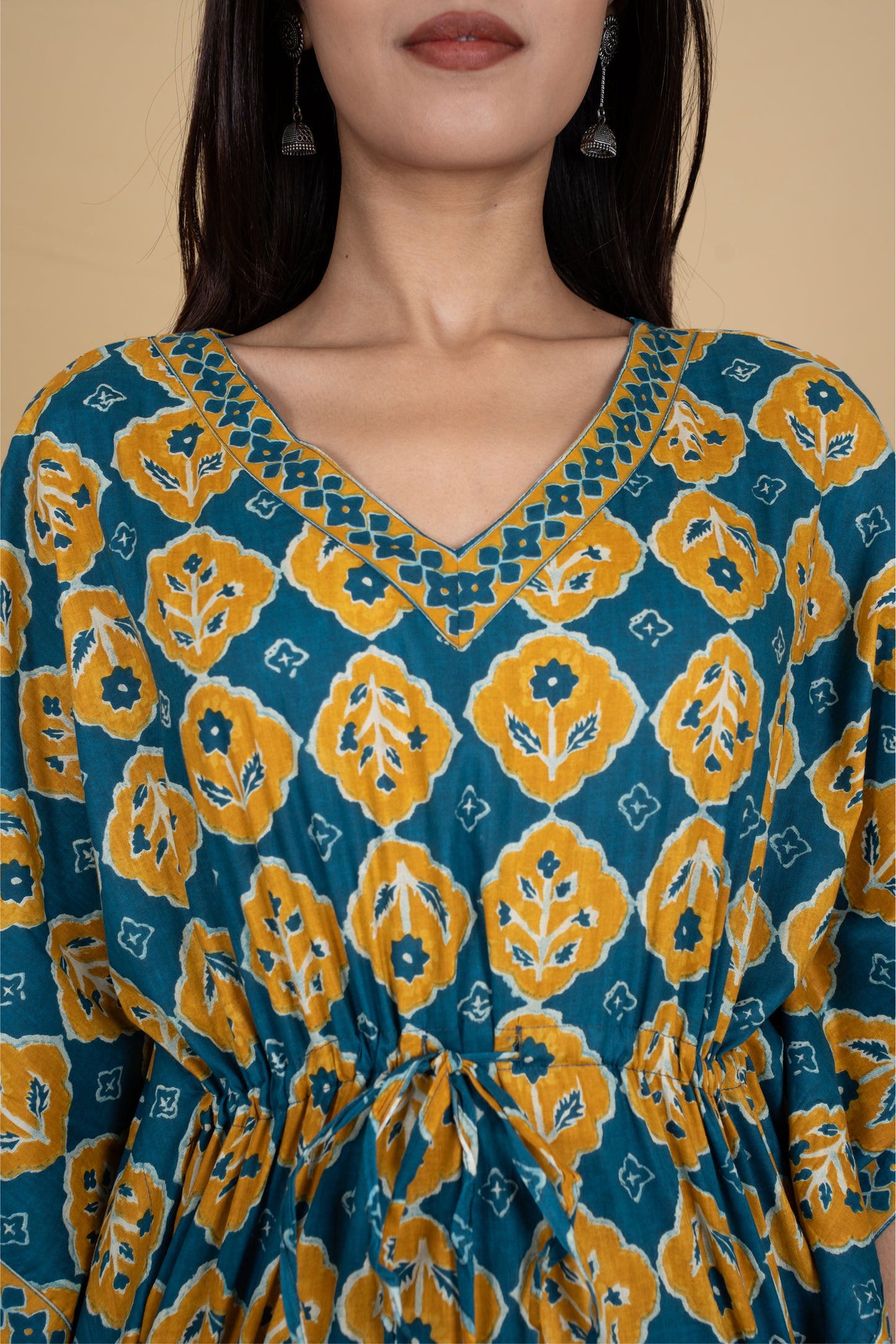 TEAL MUSTARD BAGRU KAFTAN LONG