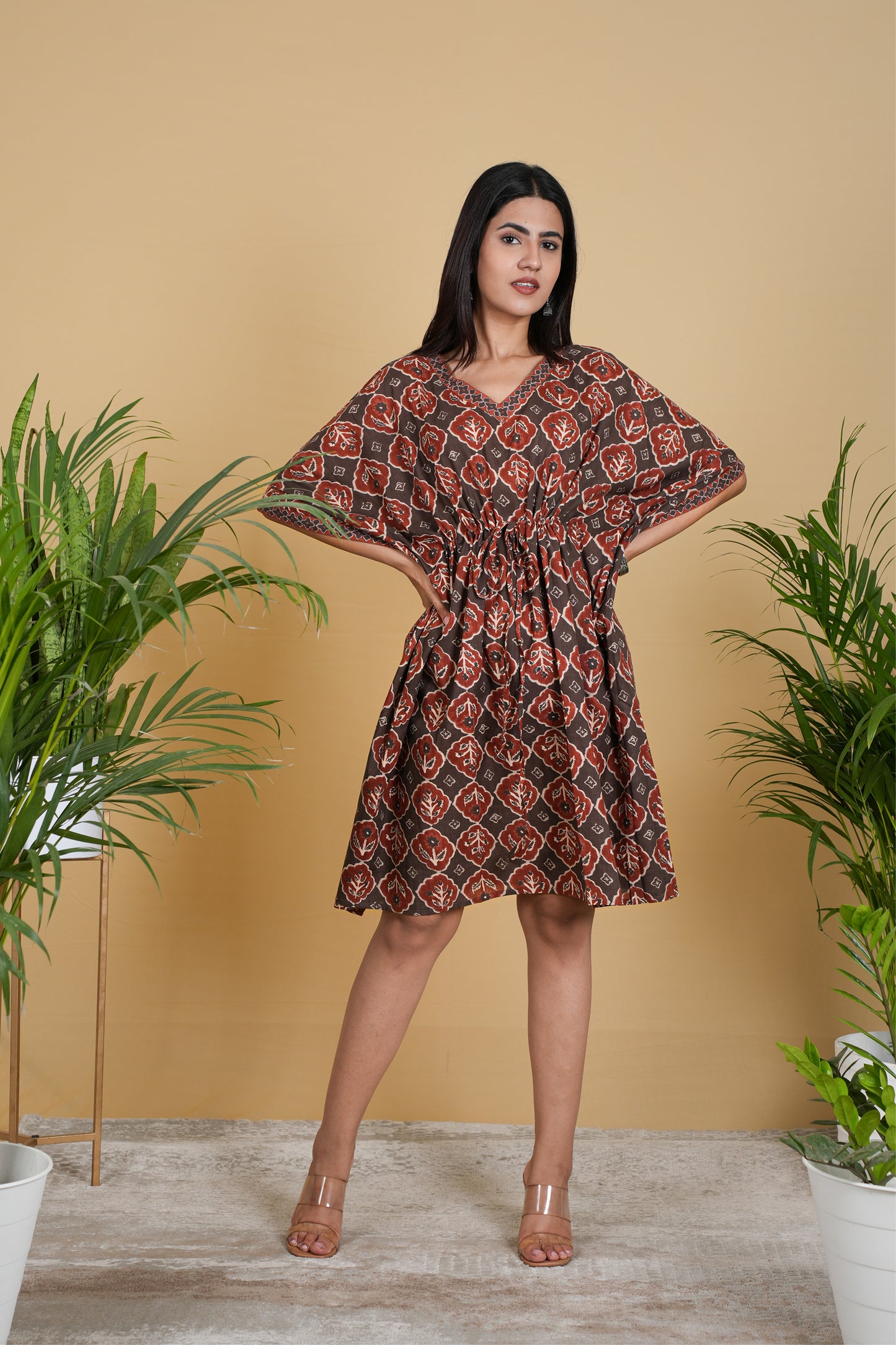 BROWN RUST BAGRU KAFTAN SHORT