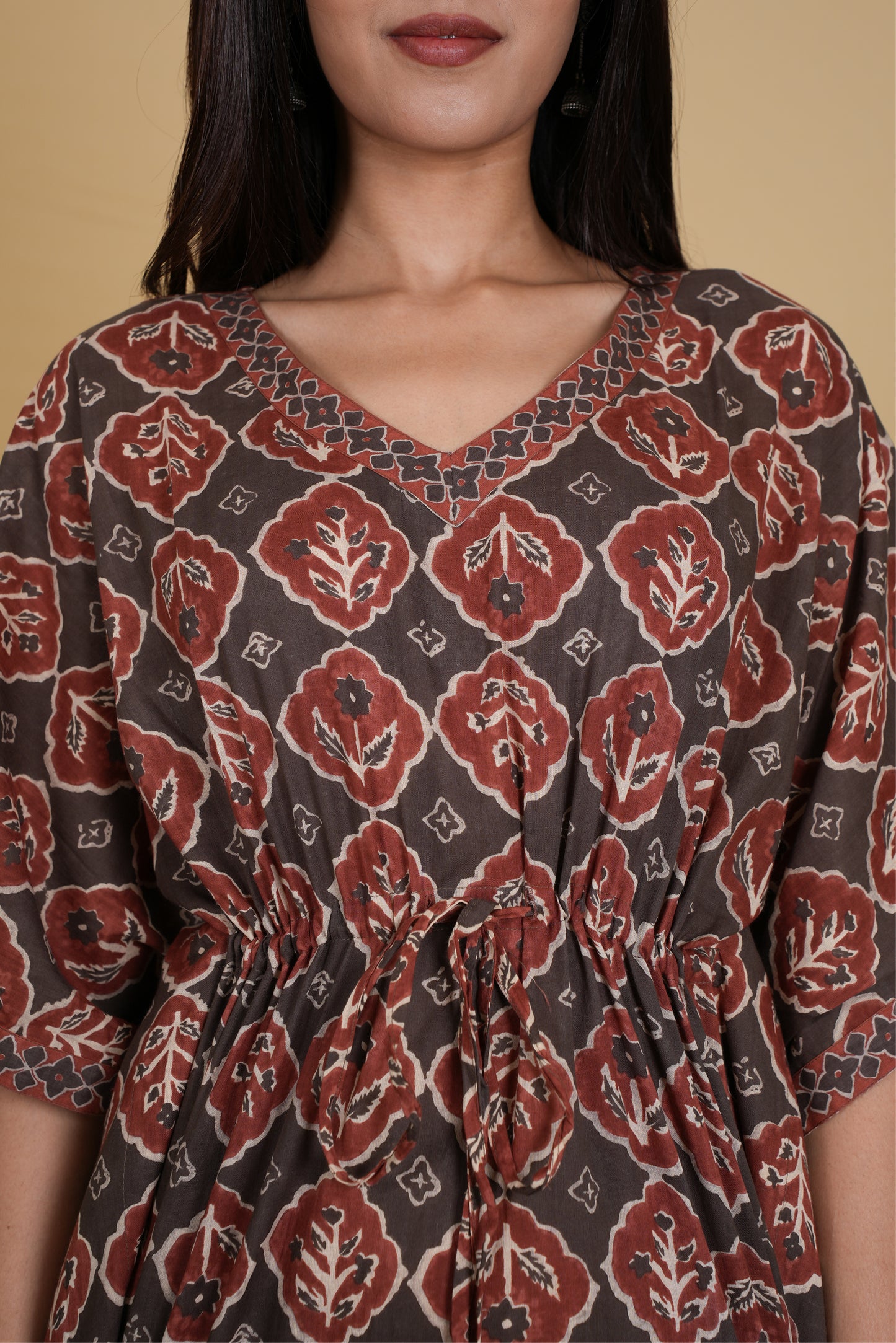 BROWN RUST BAGRU KAFTAN SHORT