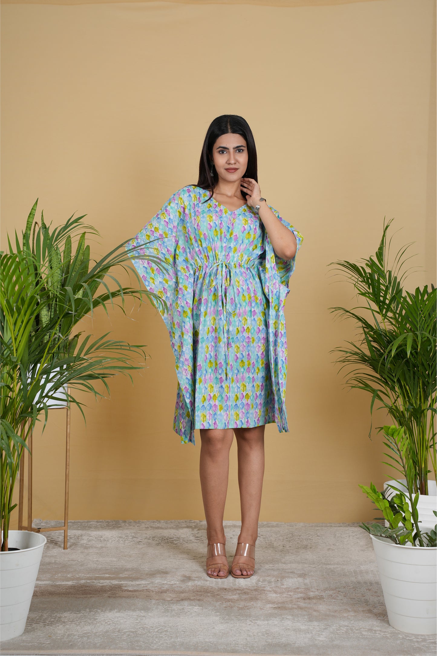 LIGHT BLUE FLORAL BLOB KAFTAN SHORT