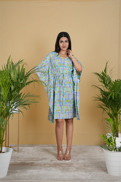 LIGHT BLUE FLORAL BLOB KAFTAN SHORT