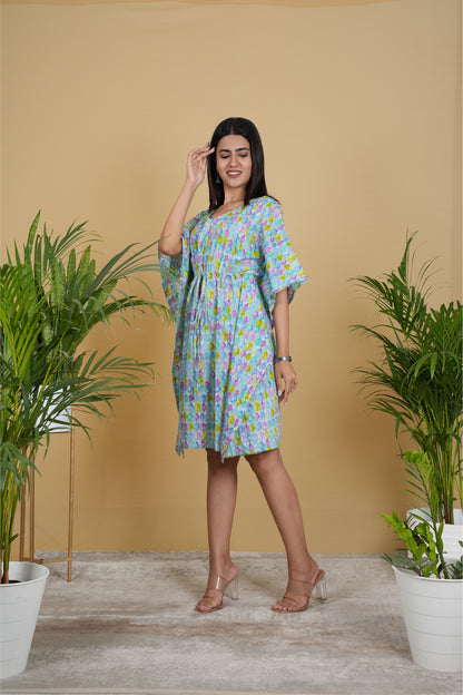 LIGHT BLUE FLORAL BLOB KAFTAN SHORT