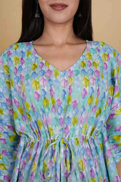 LIGHT BLUE FLORAL BLOB KAFTAN SHORT