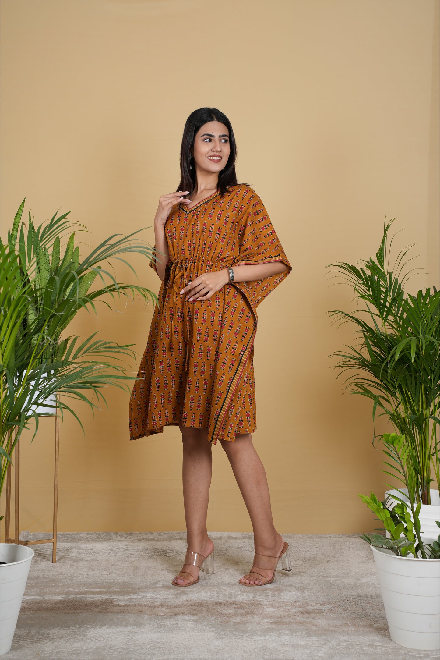 WARM MUSTARD FLORAL KAFTAN SHORT
