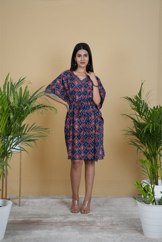 NAVY MAROON FLORAL KAFTAN SHORT