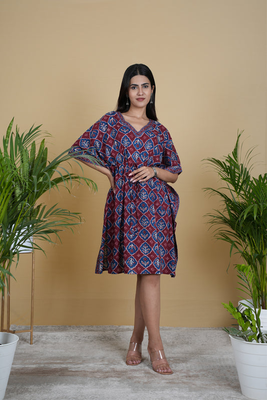 MAROON NAVY FLORAL KAFTAN SHORT