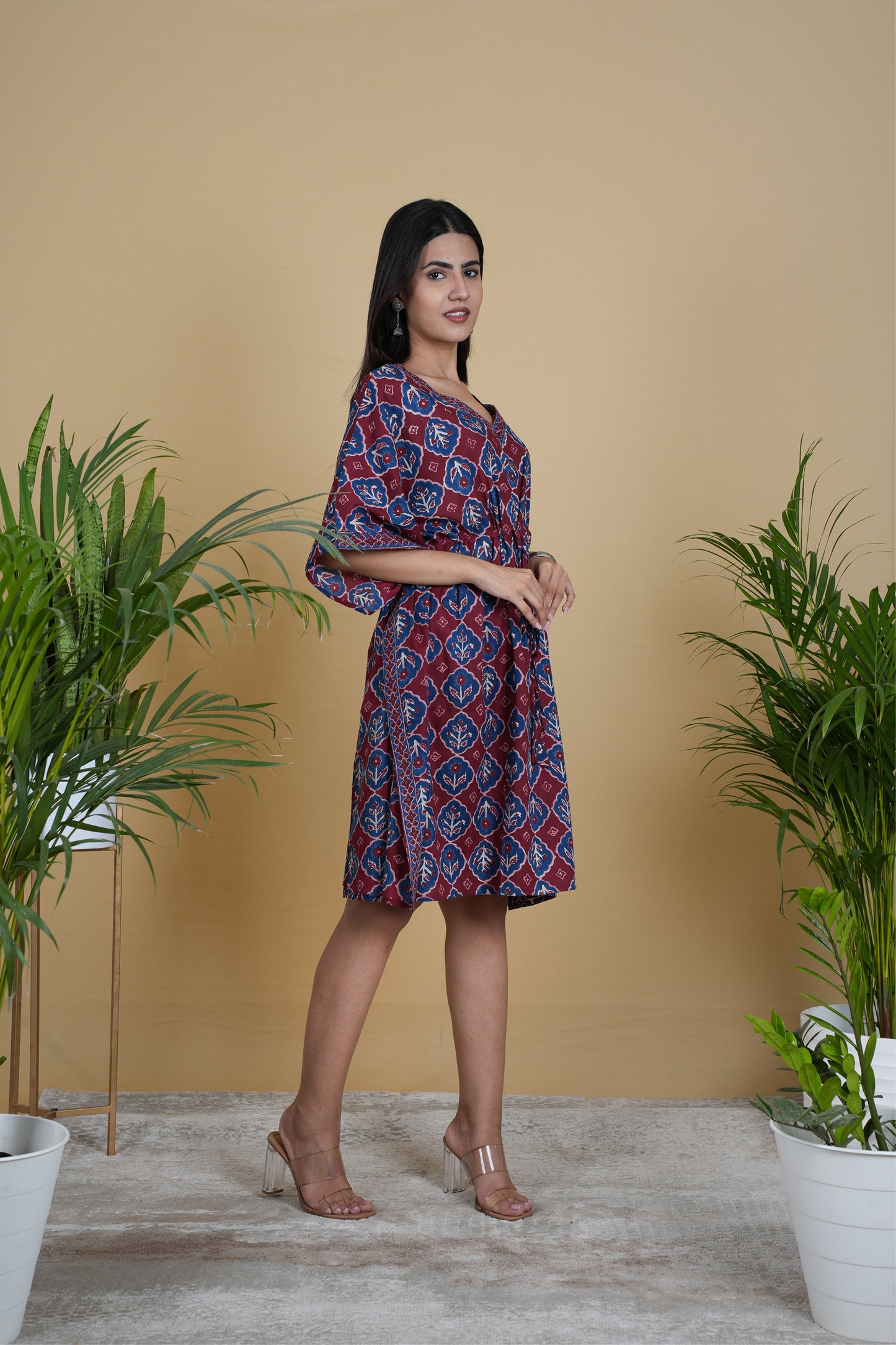 MAROON NAVY FLORAL KAFTAN SHORT