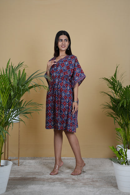 MAROON NAVY FLORAL KAFTAN SHORT