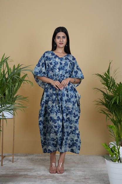 INDIGO ABSTRACT KAFTAN LONG