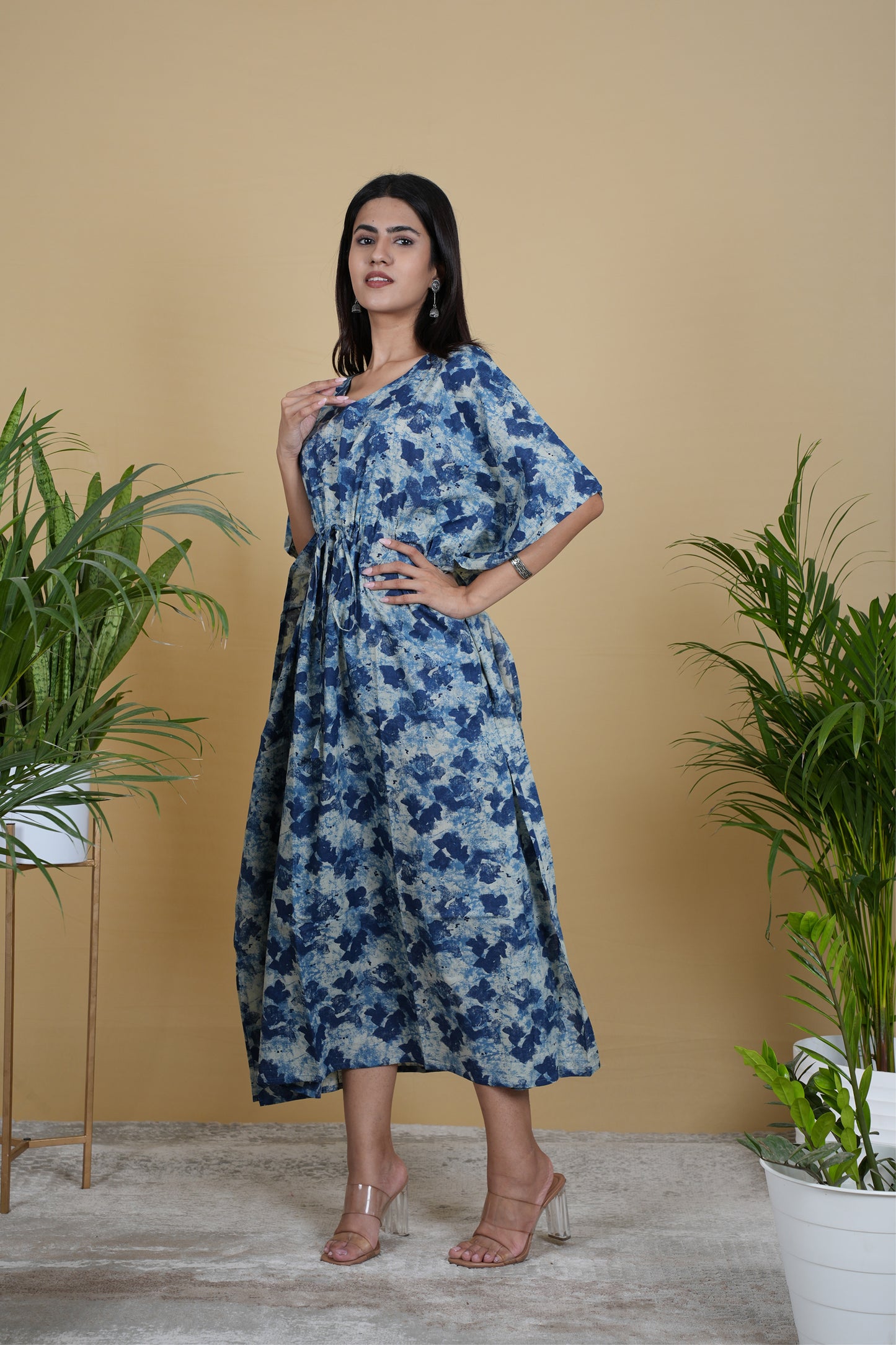 INDIGO ABSTRACT KAFTAN LONG