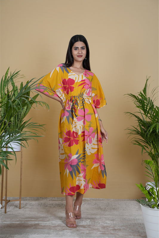 YELLOW TROPICAL KAFTAN LONG