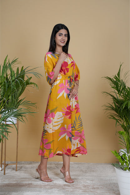 YELLOW TROPICAL KAFTAN LONG