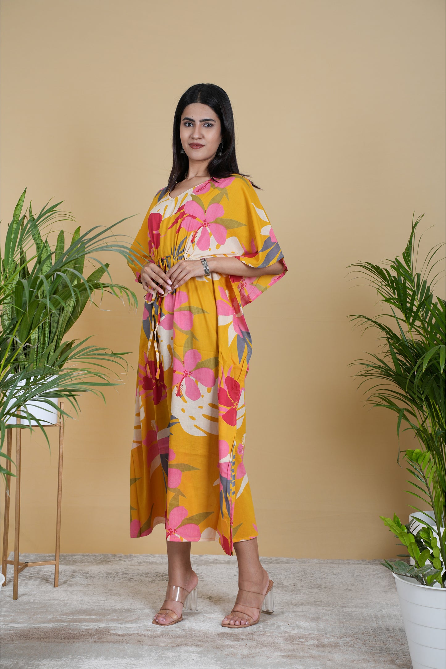 YELLOW TROPICAL KAFTAN LONG