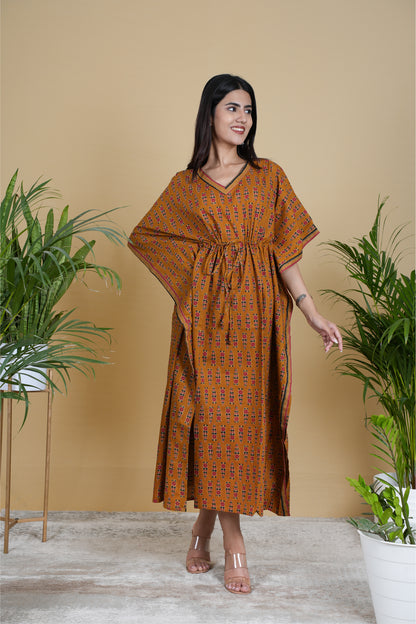 WARM MUSTARD FLORAL KAFTAN LONG