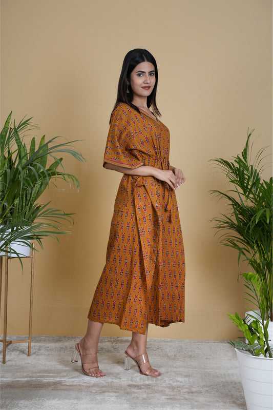 WARM MUSTARD FLORAL KAFTAN LONG