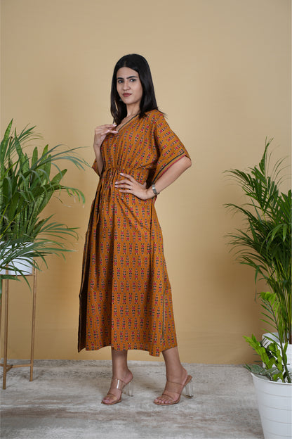 WARM MUSTARD FLORAL KAFTAN LONG