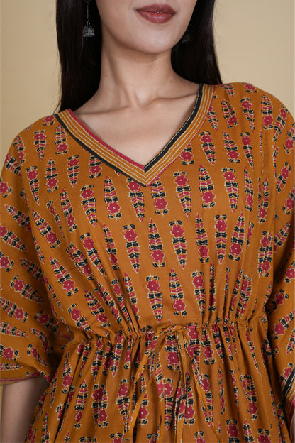 WARM MUSTARD FLORAL KAFTAN LONG