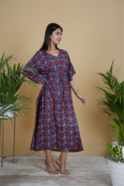 MAROON NAVY FLORAL KAFTAN LONG