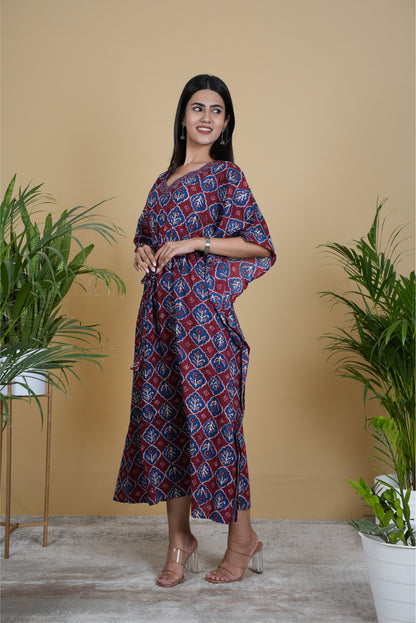 MAROON NAVY FLORAL KAFTAN LONG
