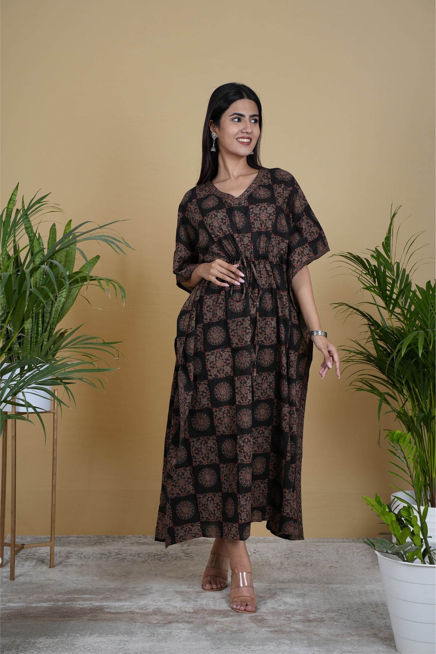 BLACK AJRAKH KAFTAN LONG