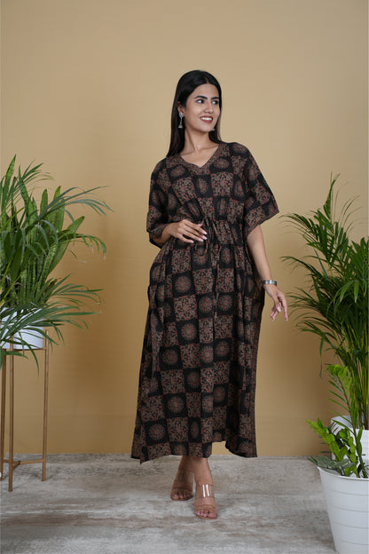 BLACK AJRAKH KAFTAN LONG