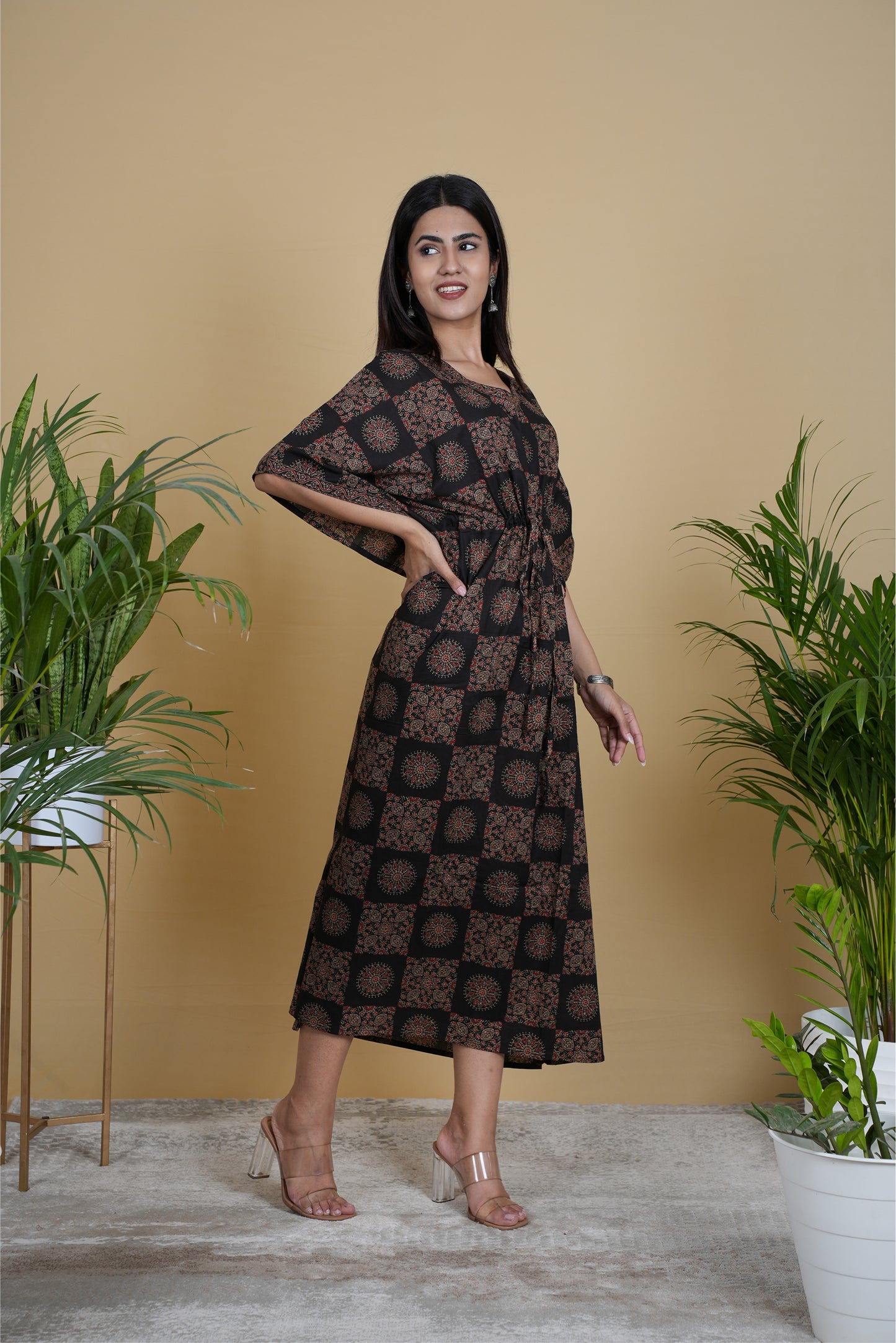 BLACK AJRAKH KAFTAN LONG