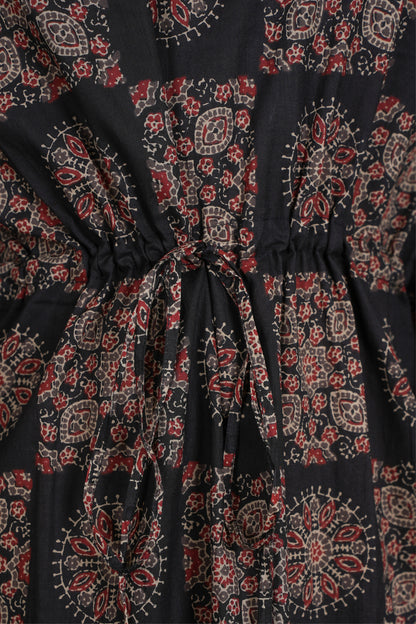 BLACK AJRAKH KAFTAN LONG