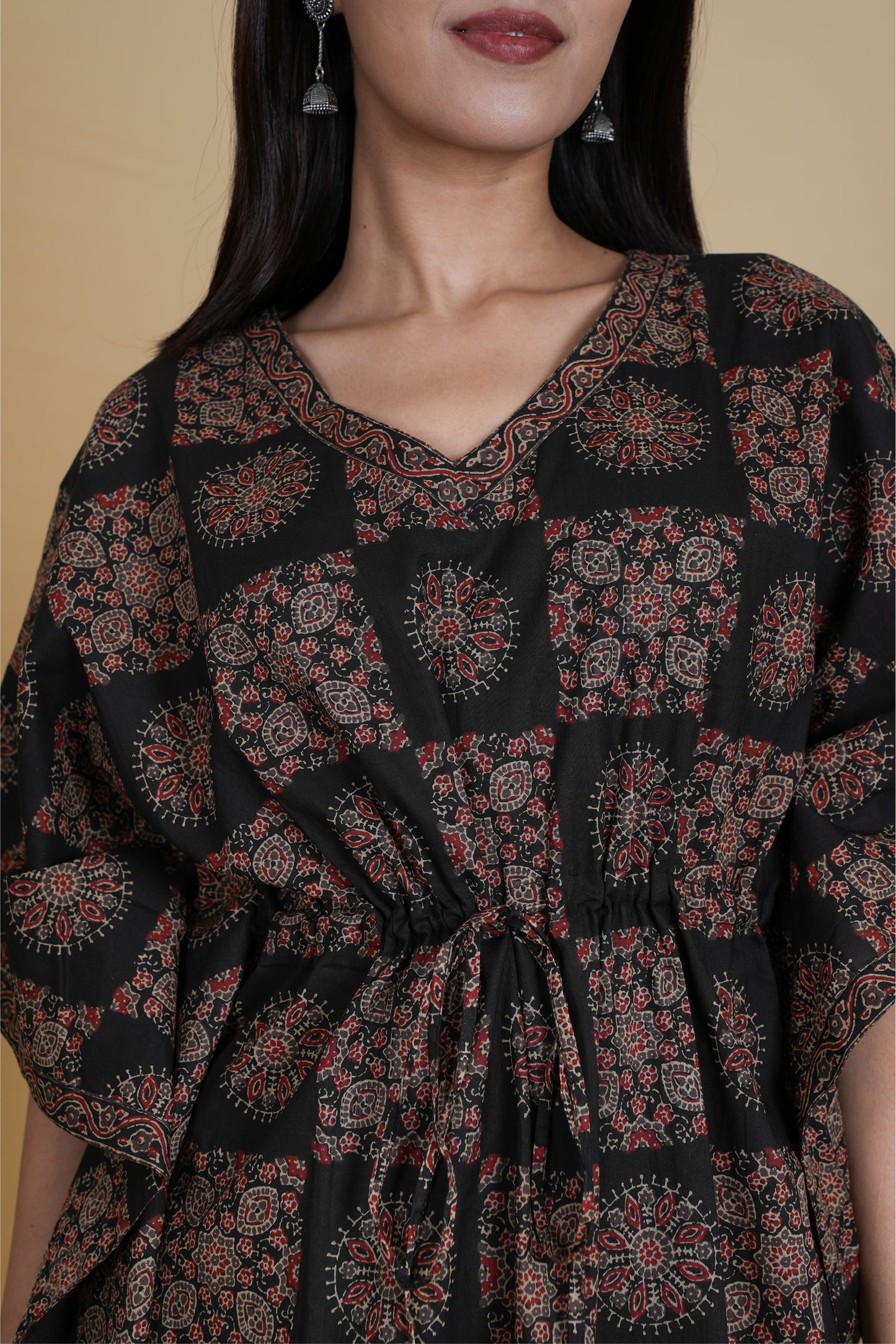 BLACK AJRAKH KAFTAN LONG