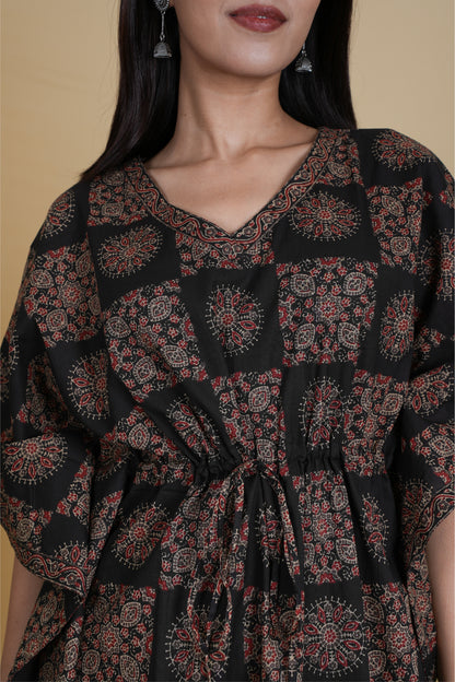 BLACK AJRAKH KAFTAN LONG