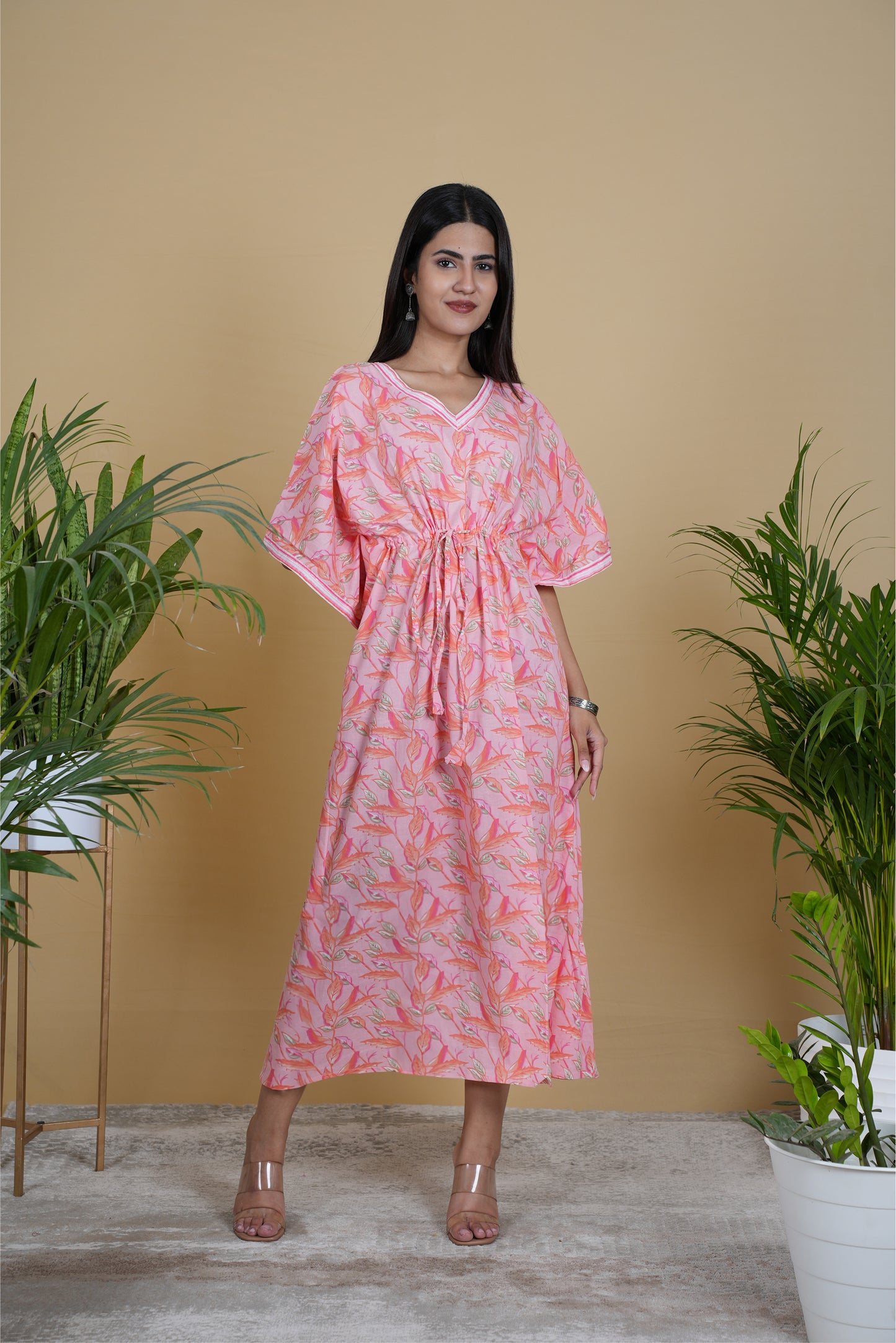 PINK FLORAL KAFTAN LONG
