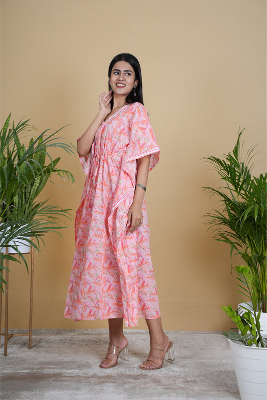 PINK FLORAL KAFTAN LONG