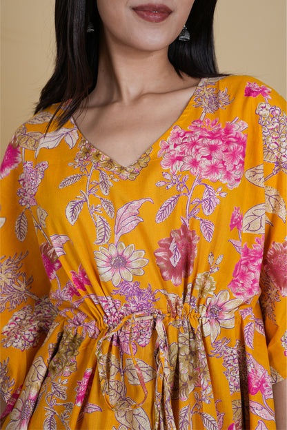 YELLOW FLORAL KAFTAN LONG